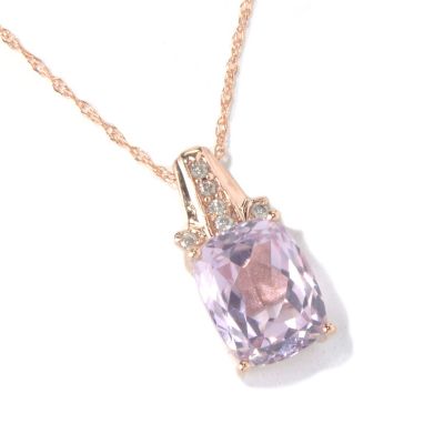 14K RG CUSHION CUT KUNZITE PENDANT