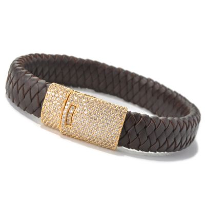 130-871 - Sonia Bitton 2.44 DEW Pave Set Simulated Diamond Braided Leather Bracelet