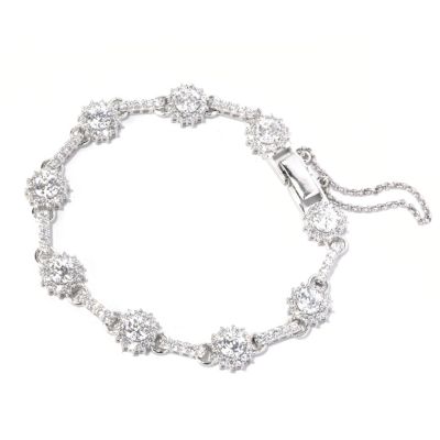 SS/PLAT ROUND CUT 100 FACET FLOWER HALO LINE BRACELET