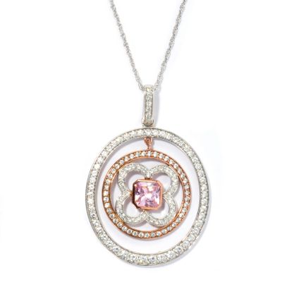 130-883 - Dare to Rare&trade; by Lucy Two-tone 2.67 DEW Pink Cushion Cut Simulated Diamond Flower Pendant