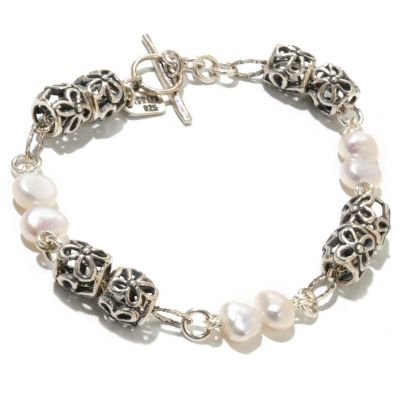 PEARL AND SS STATION BRACELET