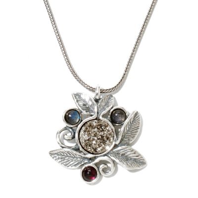 GEMSTONE & LEAF MOTIF NECKLACE