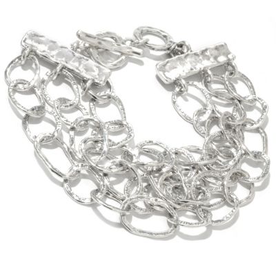 130-899 - Passage to Israel Sterling Silver 8.25'' Hammered Three-Strand Oval Link Bracelet 