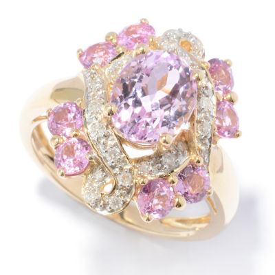 14K YG OVAL KUNZITE AND PINK SAPPHIRE RING