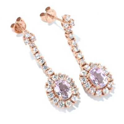 14K RG KUNZITE & WHITE ZIRCON DROP EARRINGS
