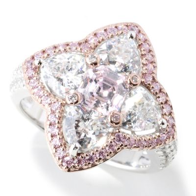 130-914 - Dare to Rare&trade; by Lucy Two-tone 3.40 DEW Cushion Cut Simulated Diamond Double Halo Ring