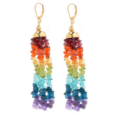 SS/P EAR EXOTIC RAINBOW CHIP BEAD MULTI STRAND DANGLE