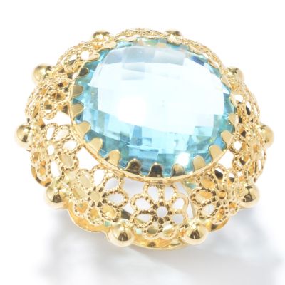 Lacy Floral Ring with Blue Topaz Briolette