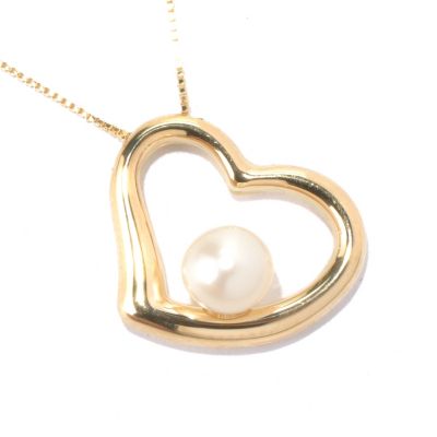 131-049 - Viale18K&reg; Italian Gold 18'' Freshwater Cultured Pearl Heart Necklace 