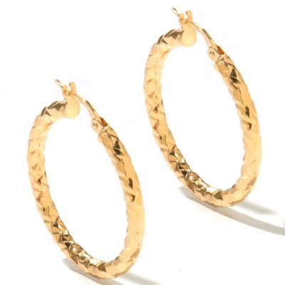 131-050 - Viale18K&reg; Italian Gold 1'' Hammered & Diamond Cut Hoop Earrings 