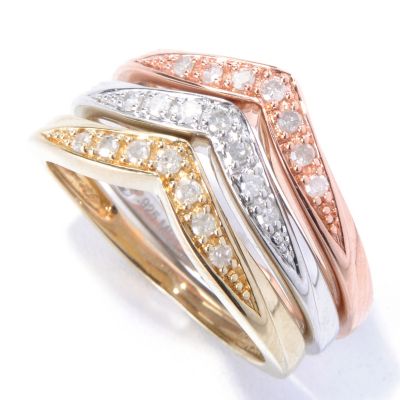 131-054 - Diamond Treasures Set of Three 0.25ctw Diamond Chevron Shaped Stack Ring 