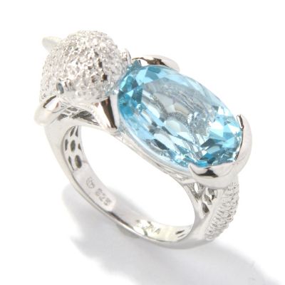 SS/P RING BLUE TOPAZ & DIA ACCENT DOLPHIN