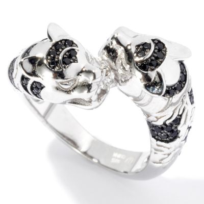 SS/P RING BLK SPINEL DOUBLE PANTHER