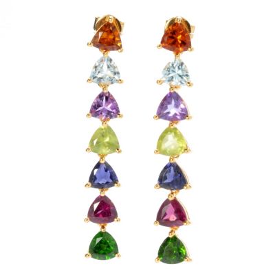 131-060 - NYC II 5.98ctw Multi Gemstone Trillion Dangle Earrings 