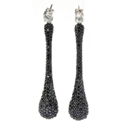 SS/PLAT EAR WHT TPZ & BLK SPINEL ELONGATED RAINDROP