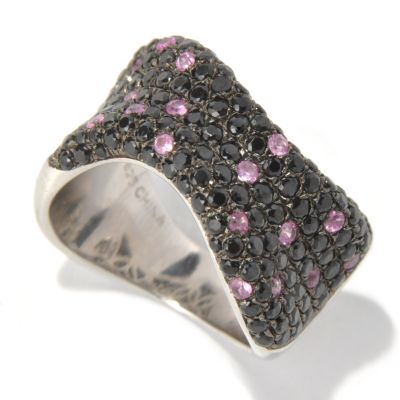 SS/P RING BLK SPINEL & PINK SAPH POLKA DOT WAVE BAND