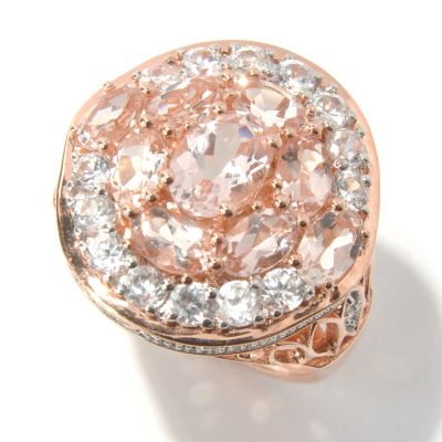 SS/18K ROSE VERMEIL RING MORGANITE & WHT ZIRC