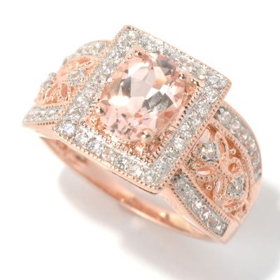 SS/18K ROSE VERMEIL RING 8X6mm MORGANITE & WHT ZIRC