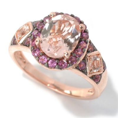 SS/18K ROSE VERMEIL RING 9x7MM MORGANITE & RHOD