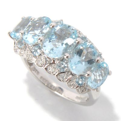 SS/PLAT RING AQUAMARINE & WHT ZIRCON