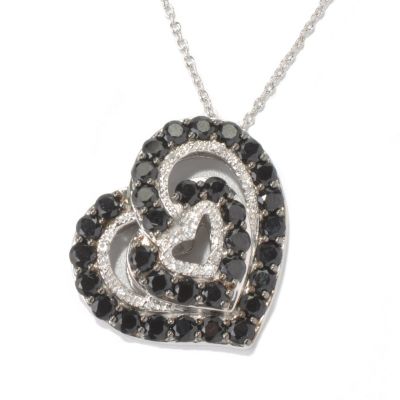 131-083 - NYC II Black Spinel & White Zircon Heart Pendant w/ 20" Chain 