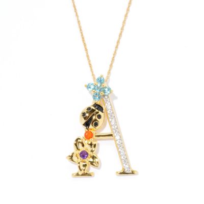 131-089 - NYC II Multi Gemstone "Tucson Flower" Initial Pendant w/ 20" Chain