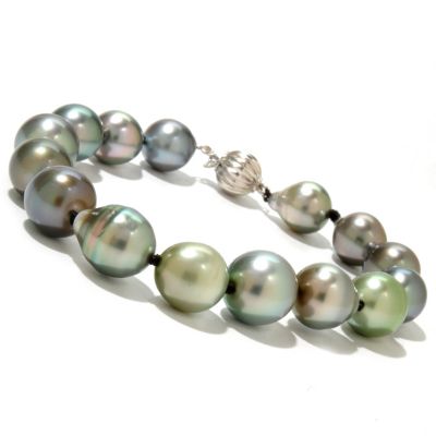 131-094 - 14K White Gold 7.75" 9-11mm Black Tahitian Cultured Pearl Bracelet
