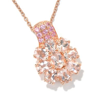 131-095 - NYC II 3.09ctw Morganite & Pink Sapphire Flower Pendant w/ 17.75" Chain 