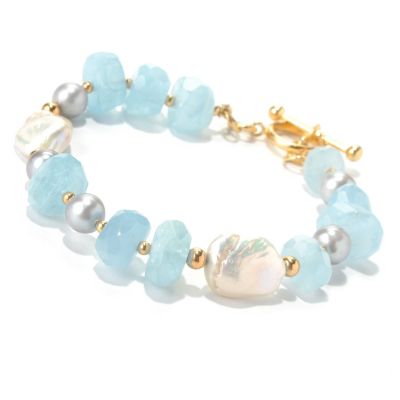 SS/18KGP BRAC AQUAMARINE & CULTURED PEARL