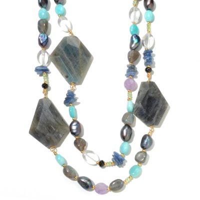 SS/18KGP NECK FACETED LABRADORITE & MULTI GEMSTONE - 20"