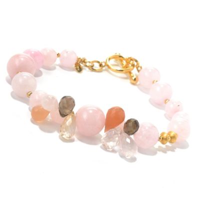 131-112 - Gems of Distinction Morganite Bead & Briolette Cut Multi Gemstone Toggle Bracelet 