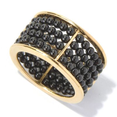 SS/18KGP RING 3-ROW BLACK SPINEL