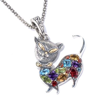 MULTI-GEMSTONE CAT PENDANT W/ CHAIN