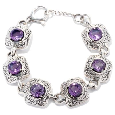 AMETHYST & SS STERLING LINK BRACELET W/ EXTENDER