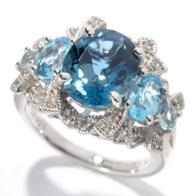 131-127 - Gem Insider Sterling Silver 3.81ctw Trio Blue & White Topaz Multi Layer Ring