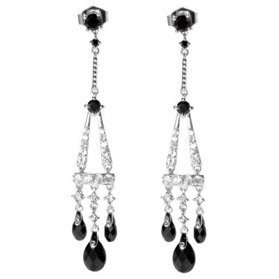 SS/PLAT EAR BLACK SPINEL & WHITE ZIRCON CHANDELIER