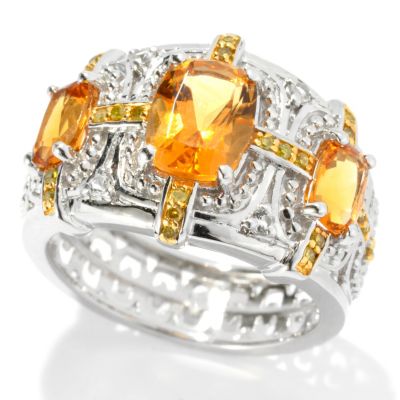 SS/P RING GOLDEN CITRINE & YELLOW DIAMOND