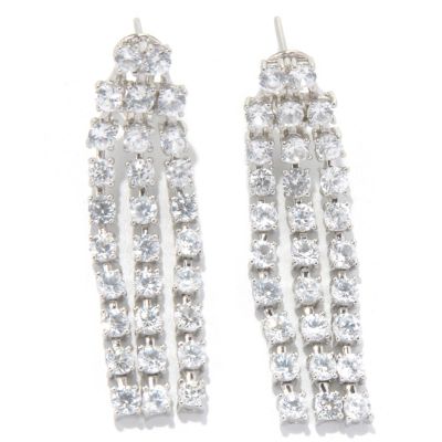 131-174 - Gem Treasures Sterling Silver 1.5'' Zircon Three- Row Drop Earrings w/ Omega Backs