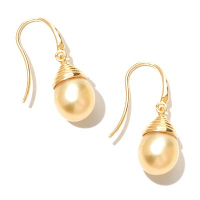 131-197 - 10-11mm 1.25" Semi-Baroque Golden South Sea Cultured Pearl Drop Earrings