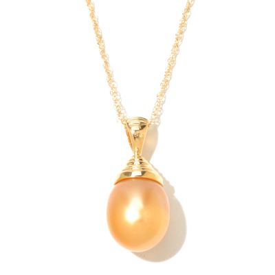 SS/YP 10-11mm SEMI-BAROQUE GOLDEN SOUTH SEA PENDANT w/CHAIN