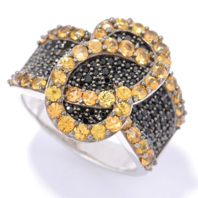 131-199 - Gem Treasures Sterling Silver 2.80ctw Yellow Sapphire & Spinel Overlap Swirl Ring