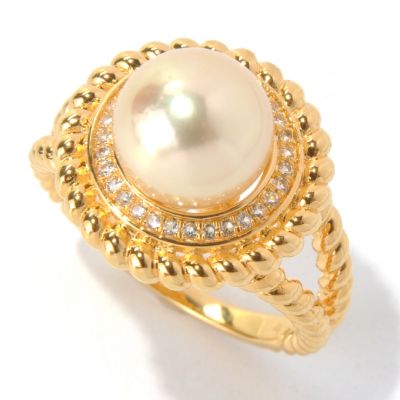 131-202 - 9-10mm Golden South Sea Cultured Pearl & Topaz Braided Ballerina Ring