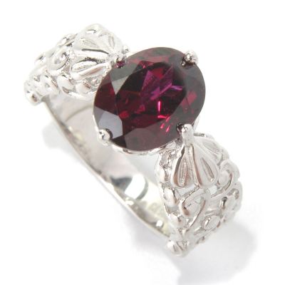 131-207 - Gem Insider Sterling Silver 2.90ctw Oval Rhodolite Garnet Scrollwork Ring