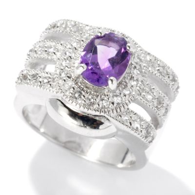 SS OVAL AMETHYST W/WHITE TOPAZ ACCENT RING