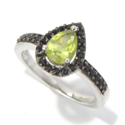 131-211 - Gem Insider Sterling Silver 1.24ctw Pear Cut Peridot & Spinel Halo Ring