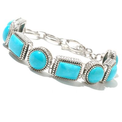 131-217 - Gem Insider Sterling Silver 8" Rectangular & Round Turquoise Toggle Bracelet