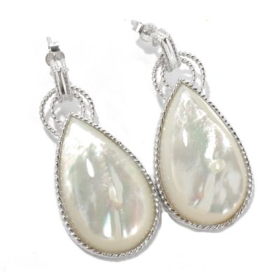 131-227 - Gem Insider Sterling Silver 1.75" Mother-of- Pearl Teardrop Earrings