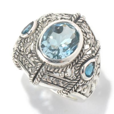 131-228 - Gem Insider Sterling Silver 4.07ctw Sky Blue & London Blue Topaz Scrollwork Ring