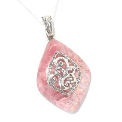 131-233 - Gem Insider Sterling Silver 40 x 28.5mm Pink Rhodochrosite Enhancer w/ Chain