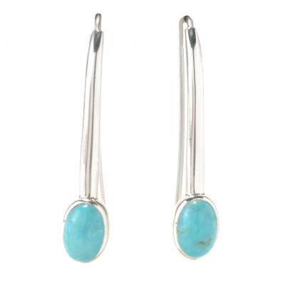 131-234 - Gem Insider Sterling Silver 8.5 x 6mm Oval Turquoise Bar Drop Earrings